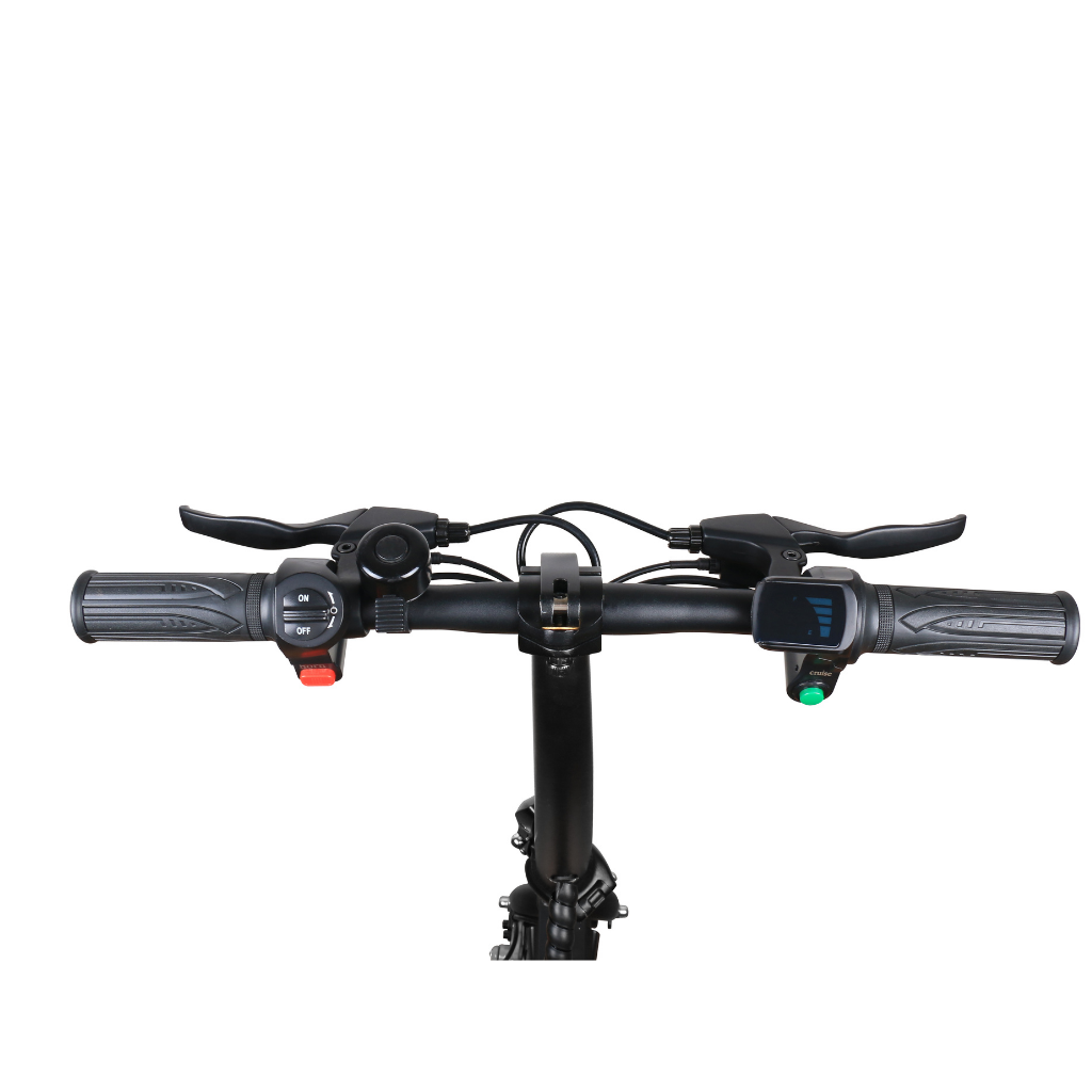 Close-up van het stuur van de Windgoo B20 e-bike,