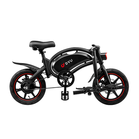 Image of De DYU D3F e-bike opgevouwen: een duurzaam en efficiënt transportmiddel.